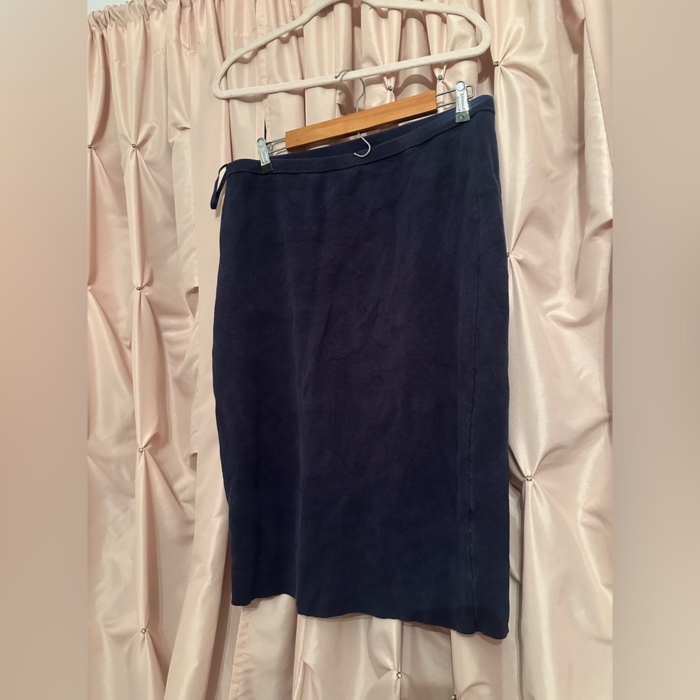 Eileen fisher silk & organic cotton knit skirt PL petite large lg blue midnight